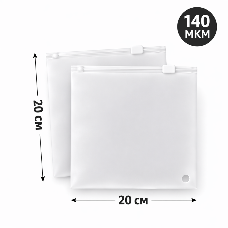 Пакеты Zip-lock с бегунком 20*20 см., 70мкм, прозрачно матовый фото 1