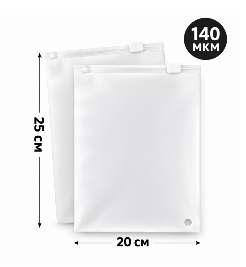 Пакеты Zip-lock с бегунком 20*25 см., 70мкм, прозрачно матовый фото 1