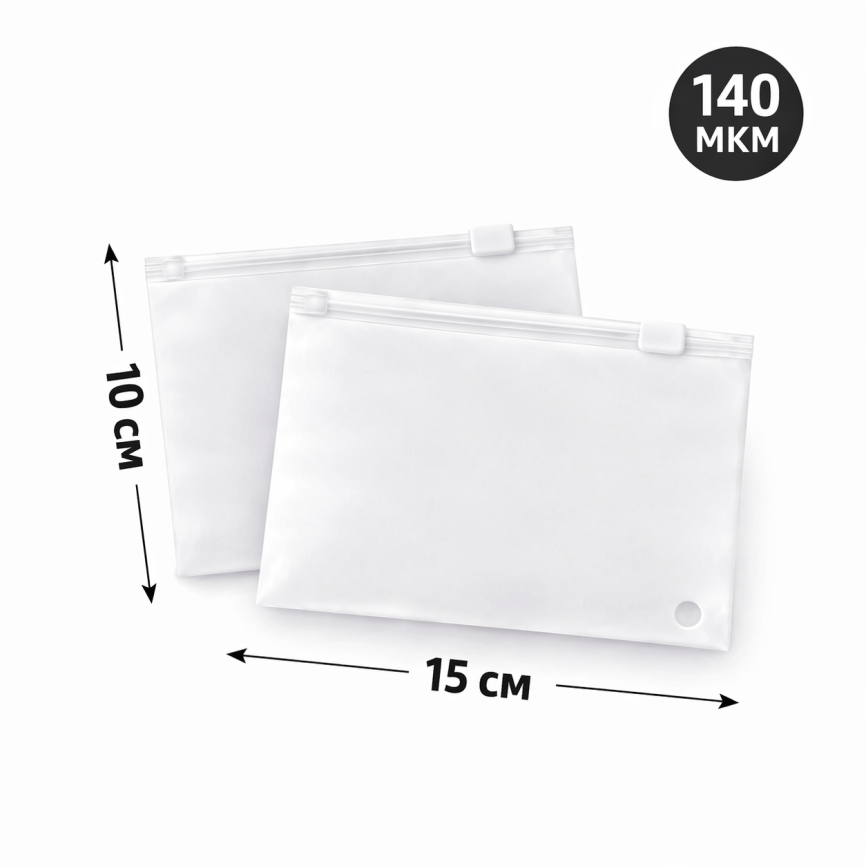 Пакеты Zip-lock с бегунком 15*10 см., 70мкм, прозрачно матовый фото 1